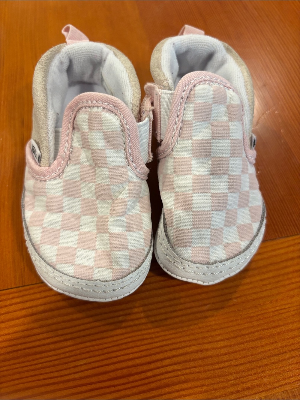 Vans Baby Pink and White Checker Slip-On Shoes